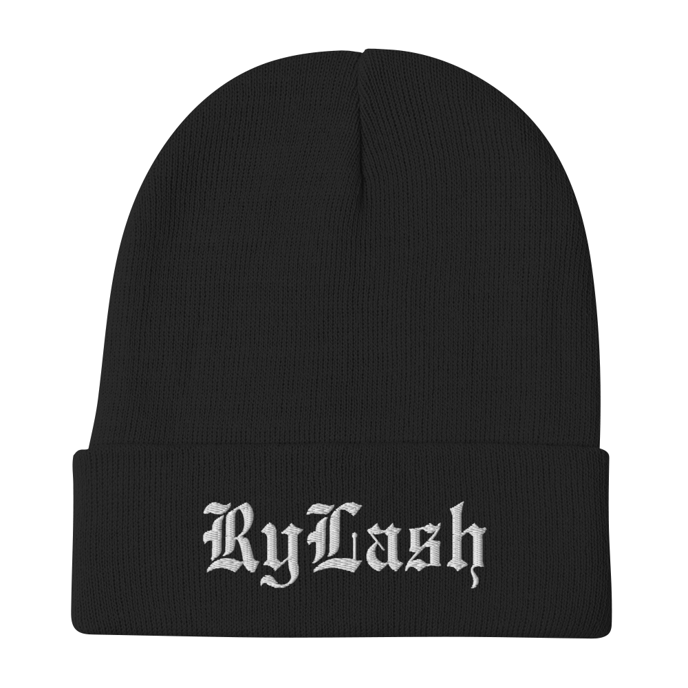 RyLash Black Embroidered Beanie